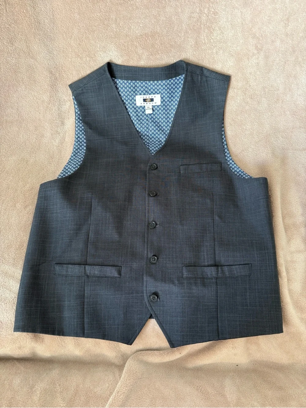 Joseph Abboud Dark Gray Vest with Blue Patterned Lining